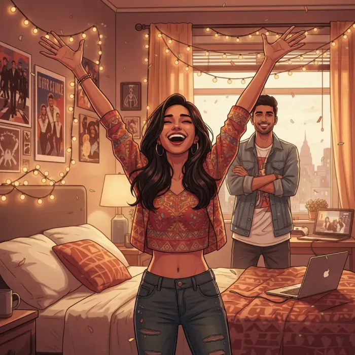 Indian girlfriend happy about girlfriend questions quiz results on relationship app